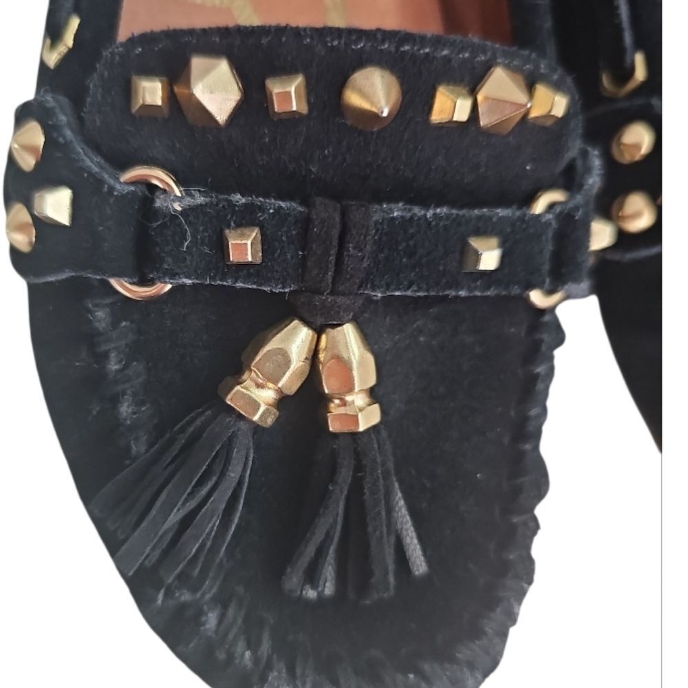 Sam Edelman Jalen Studded Suede Moccasins 6.5 Black Gold Tassel Detail Slip On - Picture 7 of 12